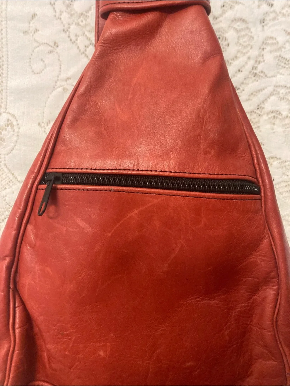 RED LEATHER A Frame Backpack